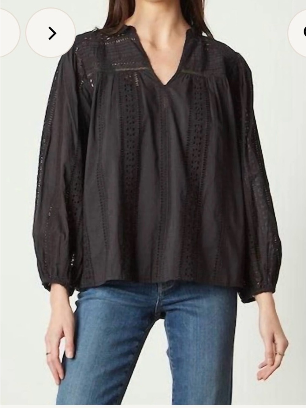 Velvet by Graham & Spencer Black Embroidered Cotton Jordyn Blouse, Size Medium